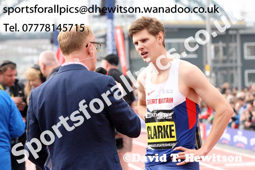 Lawrence Clarke interview after 2nd in the 100 metres hurdles, Great North CityGames. Photo: David T. Hewitson/Sports for All Pics